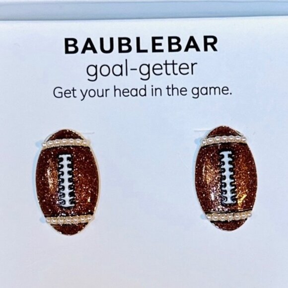 BaubleBar Football Pave Brown Bling Glittery Earrings NEW In Box - Picture 1 of 3